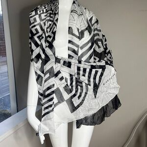 Givenchy 60” x 27” Silk Sheer Logo Shawl Scarf - New in Packaging